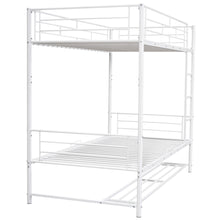 Load image into Gallery viewer, Twin Over Twin Metal Bunk Bed with Shelf and Guardrails, White
