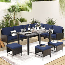 Load image into Gallery viewer, 7 Piece Outdoor Furniture Set With Waterproof Cushions, Glass Table, And Space Saving Design - Blue

