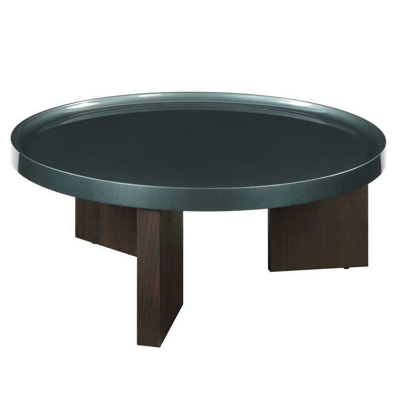 Wood Round Coffee Table - Dark Green / Oak