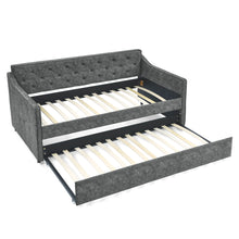 Load image into Gallery viewer, Twin Upholstered Daybed With Trundle, Waved Arms - Gray
