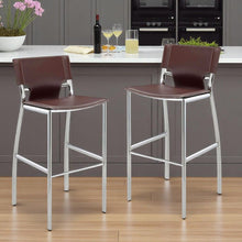Load image into Gallery viewer, 29" Contemporary Metal And Faux Leather Low Back Bar Height Bar Chairs (Set of 2) - Brown
