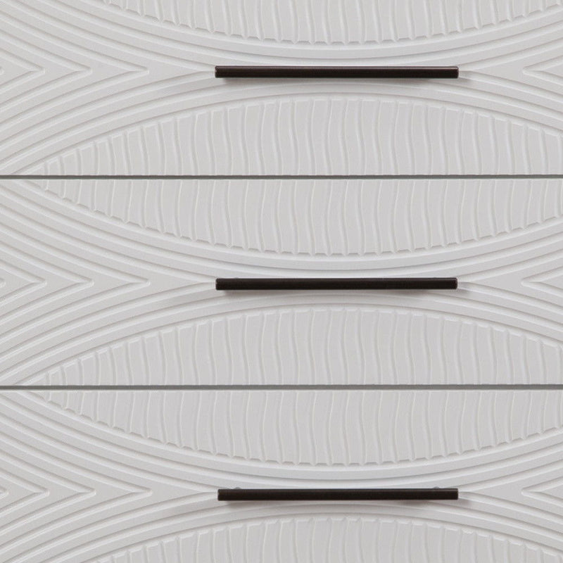 34" Carved Geometric Solid Wood Five Drawer Dresser - White