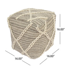 Load image into Gallery viewer, Modern Wool Rope Square Pouf Ottoman Floor Cushion - Gray / Ivory
