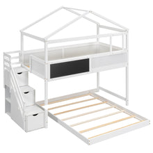 Load image into Gallery viewer, Twin over Full House Bunk Bed with Storage Staircase and Blackboard,White(Old SKU: GX001701AAK)
