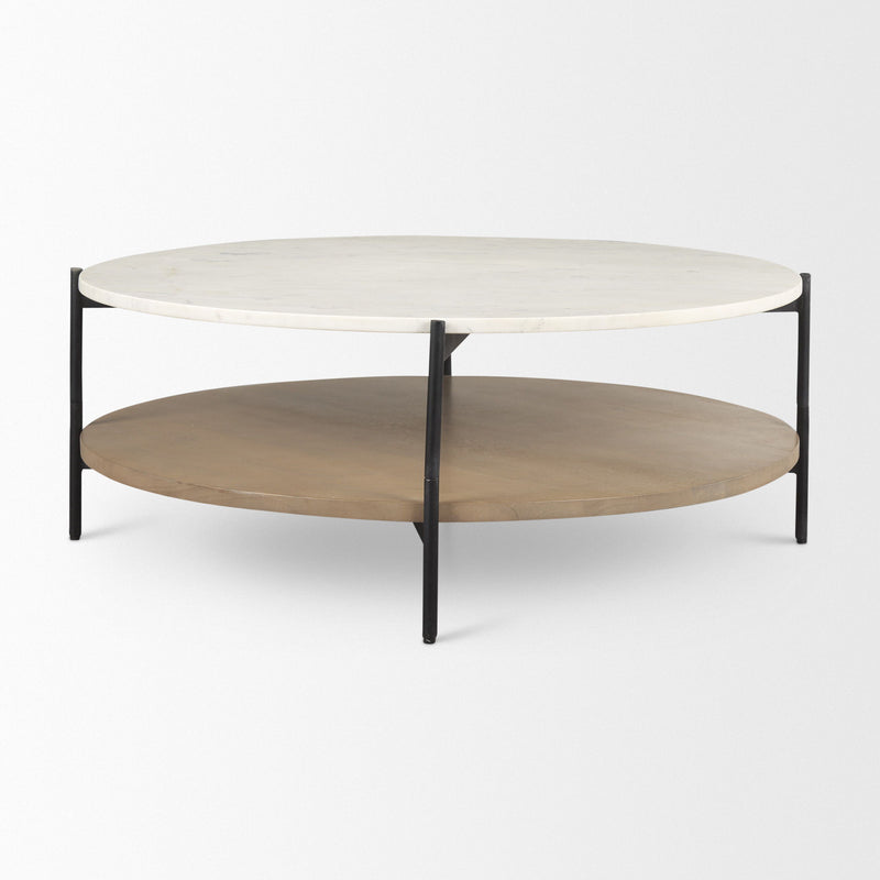 Round Coffee Table (727806) - White / Brown / Stone