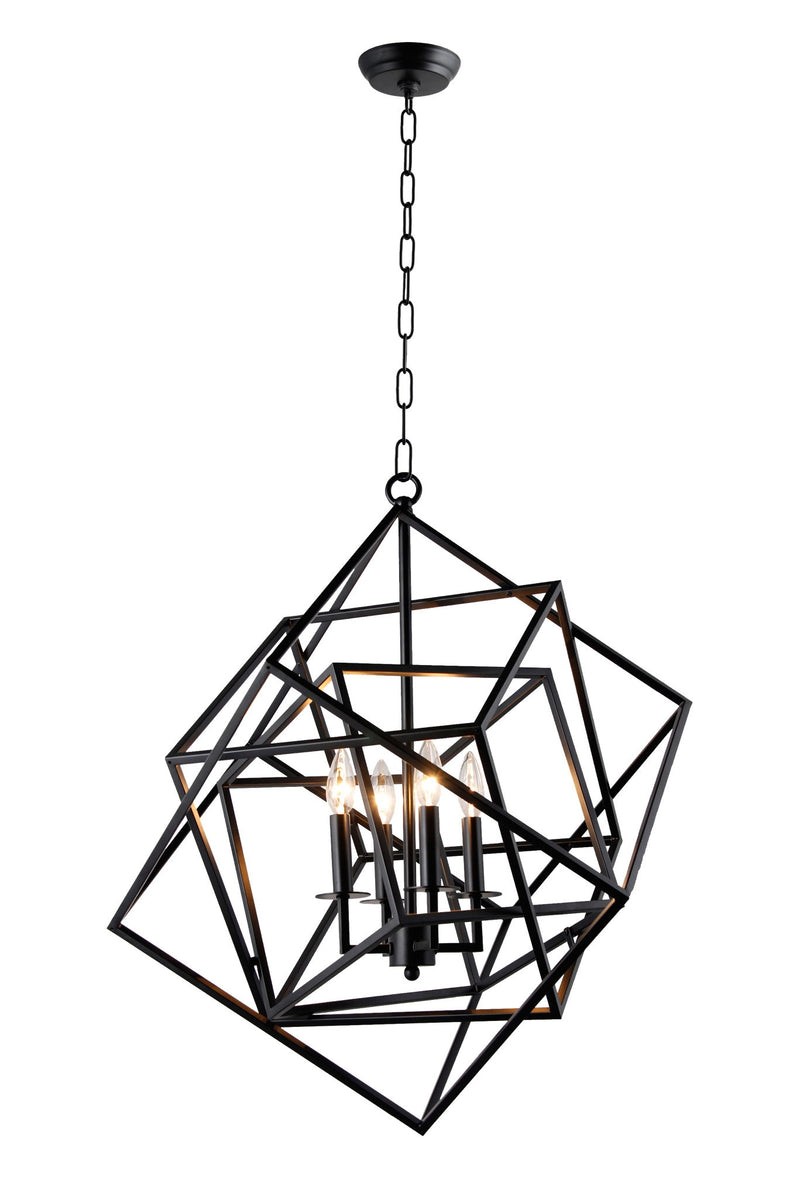 Unique Statement Four Light Metal Chandelier With Shades - Black