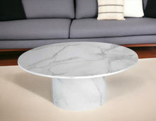 Load image into Gallery viewer, 35" Genuine Marble And Wood Round Pedestal Coffee Table - White
