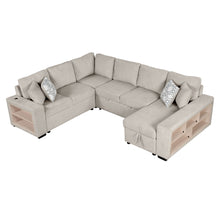 Load image into Gallery viewer, U-Shaped Sectional Sofa Pull-Out Sofa Bed With Two USB Ports, A Storage Chaise Lounge And Four Back Pillows For Living Room
