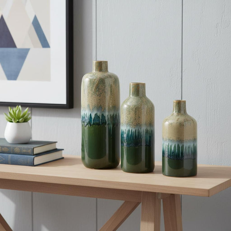 Round Table Vase (Set of 3) - Beige / Blue / Green