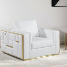 Load image into Gallery viewer, Top Grain Leather Club Chair - White And Gold
