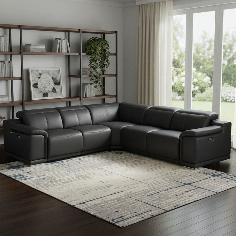 Italian Leather Modular L Shaped Five Piece Corner Sectional - Black