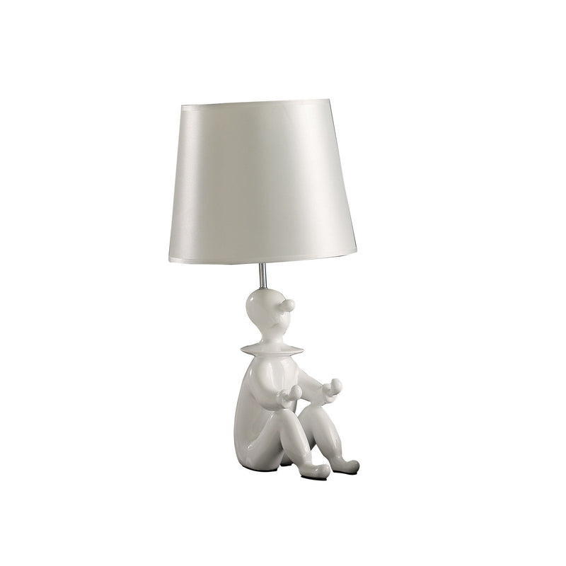 Bedside Table Lamp With Silver Empire Shade - White
