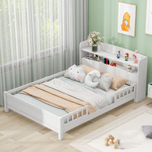 Load image into Gallery viewer, Wood Platform Bed With Built In LED Light, Storage Headboard And Guardrail
