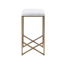 Load image into Gallery viewer, Backless Upholstered Counter Stool With Padded Seat - Ivory / Bronze
