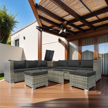 Load image into Gallery viewer, 8 Piece Patio Sectional Wicker Rattan Outdoor Furniture Sof Set With One Storage Box Under Seat And Cushion Box - Gray / Black
