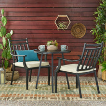 Load image into Gallery viewer, 3 Piece Metal Bistro Set With 2 Curved Armrest Chairs - Black
