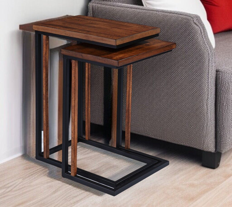 Solid Wood Rectangular Nested End Tables (Set of 2) - Brown