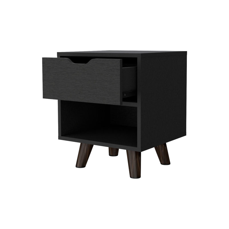 15.7" x 14.6" x 18.9" One Drawer Faux Wood Nightstand - Black