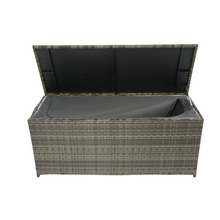 Load image into Gallery viewer, Outdoor Storage Box, 113 Gallon Wicker Patio Deck Boxes with Lid, Outdoor Cushion Storage for Kids Toys, Pillows, Towel Grey Wicker
