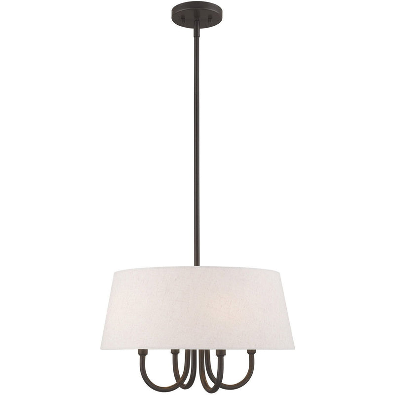 20" Four Light Metal Dimmable Chandelier With Shades - Bronze / Cream