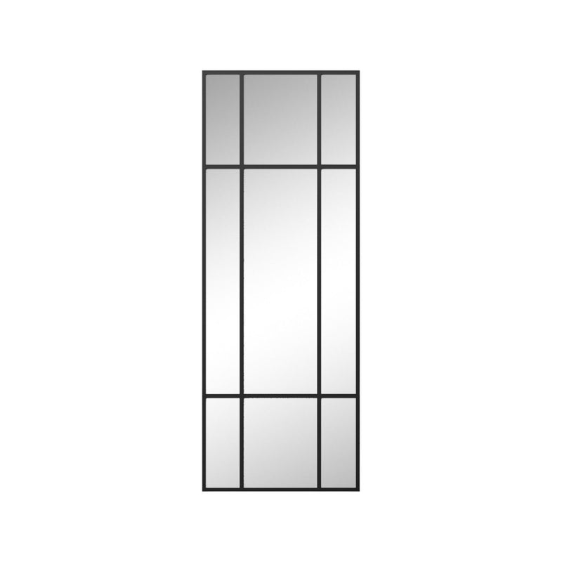 63" Iron Window Pane Geometric Framed Full Length Hanging Mirror - Black