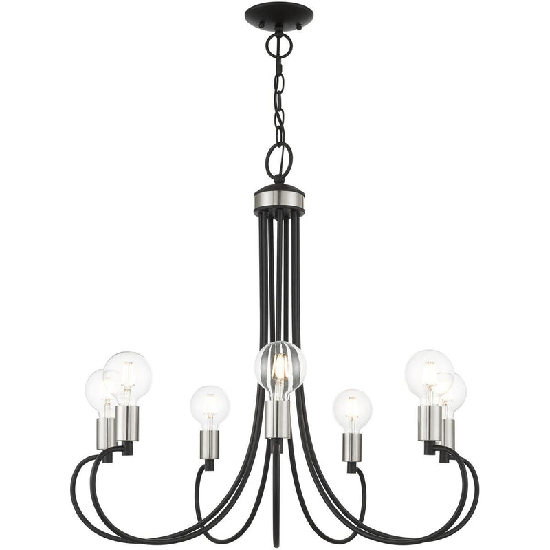 28" Seven Light Dimmable Chandelier With Shades - Black