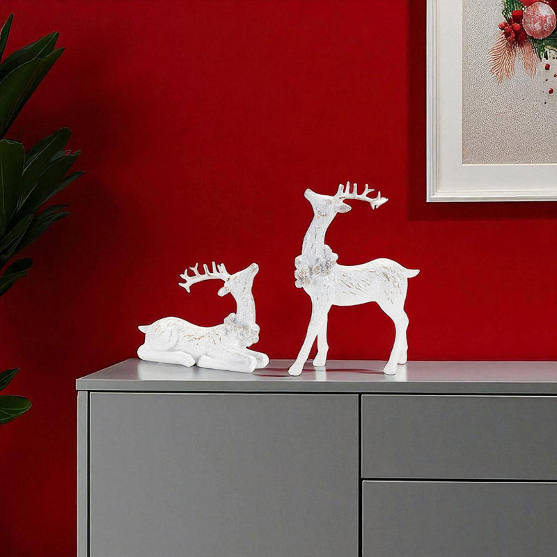 Poly Deer Christmas Figurine (Set of 2) - White