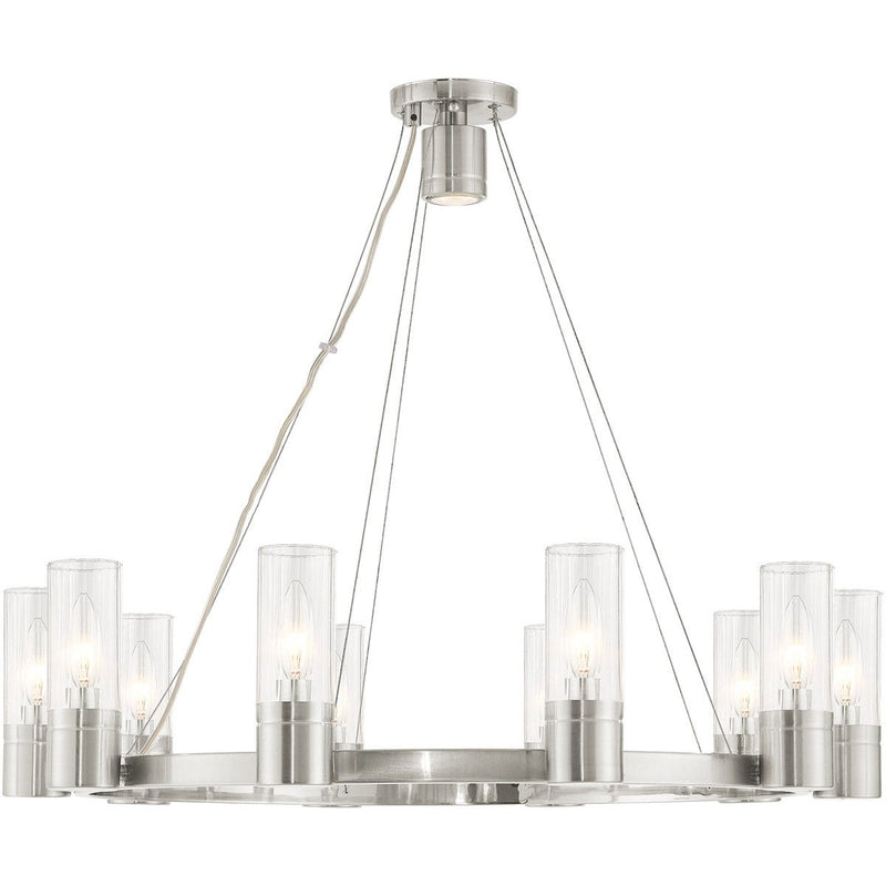 Ten Light Metal Dimmable Chandelier With Shades - Nickel / Clear