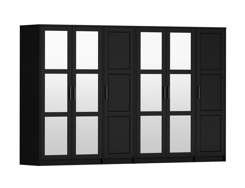 Solid Wood Mirrored Six Door Combo Dresser (765129) - Black