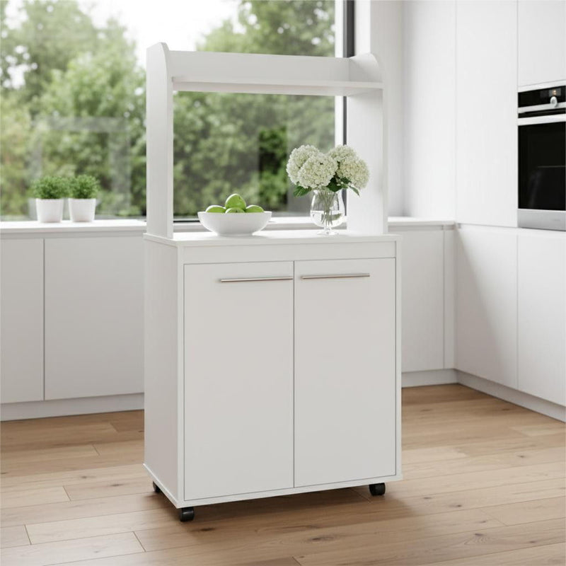Wood Rolling Kitchen Cart With Storage - White