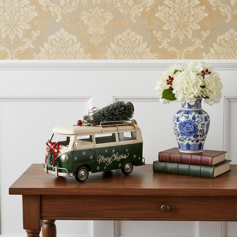 c1960s Volkswagen Christmas Bus Sculpture - Green / White