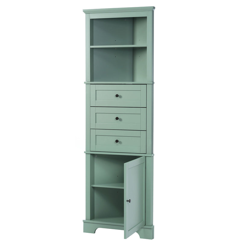 Tall Storage Cabinet With 3 Drawers And Adjustable Shelves For Bathroom