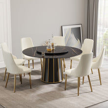 Load image into Gallery viewer, Modern Artificial Stone Round Metal Iron Base Dining Table, Can Accommodate 8 People Artificial Stone Turntable (Not Including Chairs) - Black
