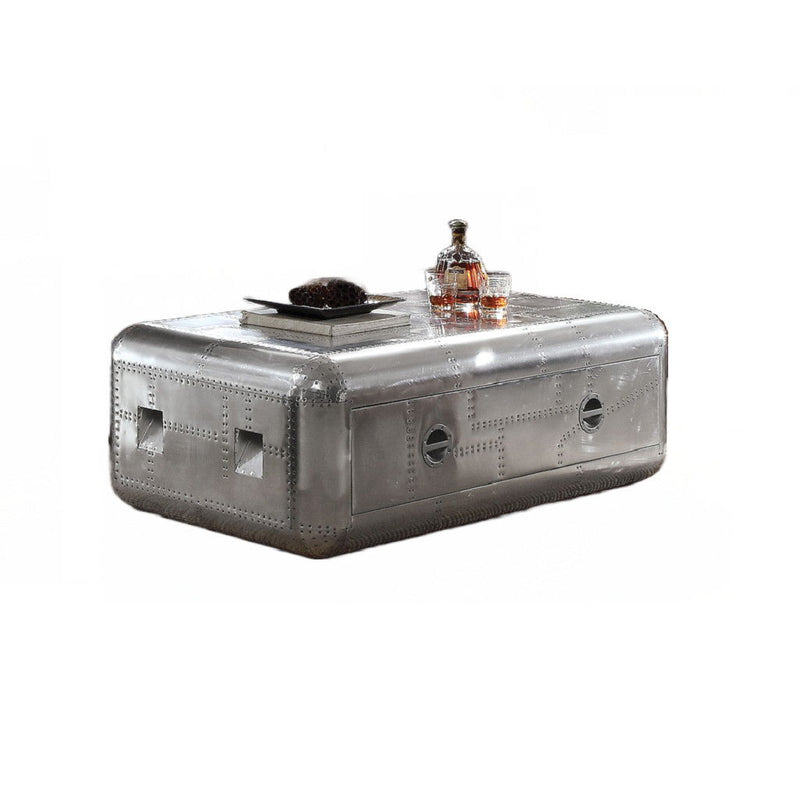 Aluminum Coffee Table With Drawer - Silver
