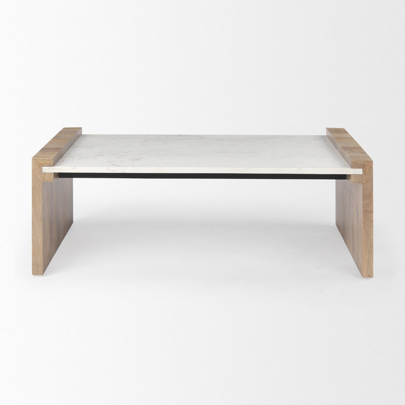48" Solid Wood And Genuine Marble Coffee Table - Natural And White