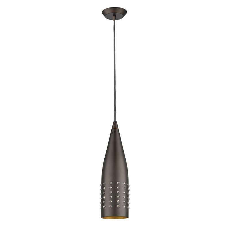 Narrow Hanging Light With Glass Studs - Bronze