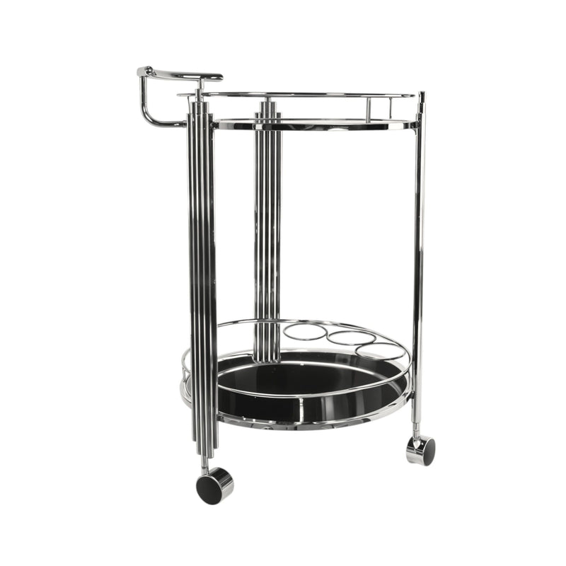 Chrome Round Two Tier Rolling Serving Or Bar Cart - Silver
