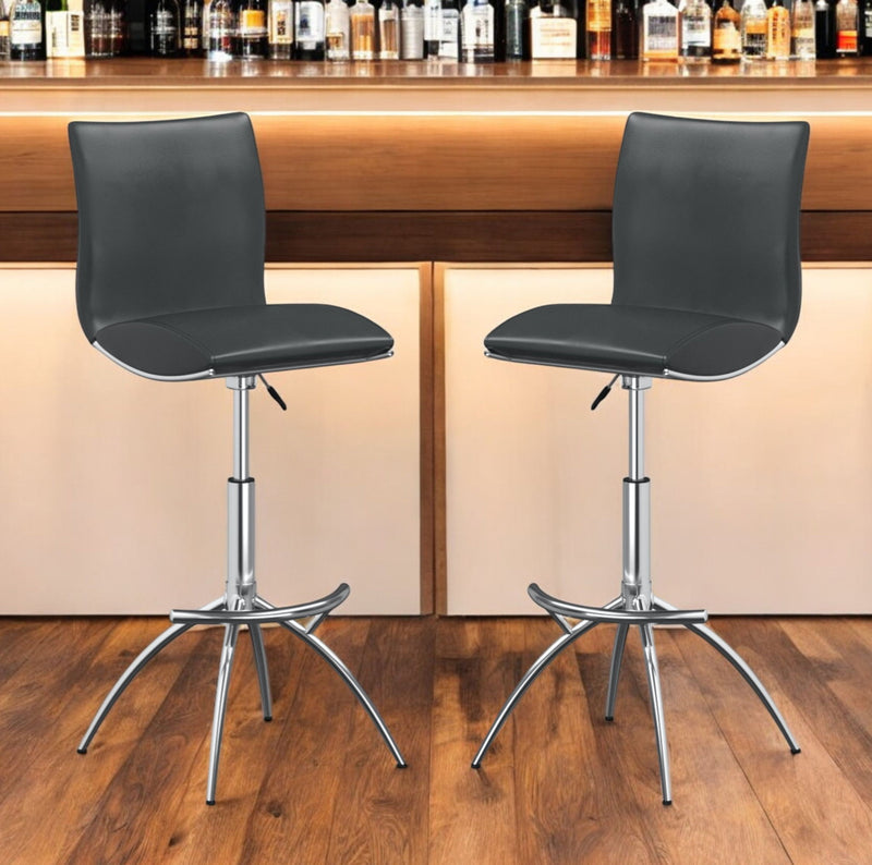 Faux Leather And Metal Low Back Adjustable Height Bar Chairs (Set of 2) - Gray And Silver