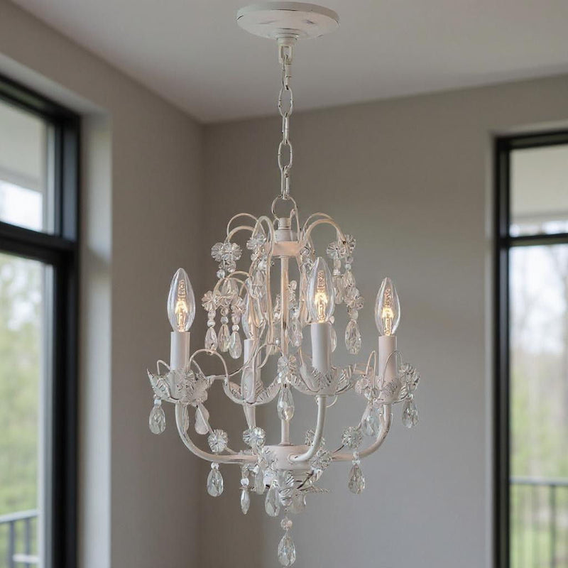 18" Four Light Dimmable Chandelier With Shades - Antiqued White