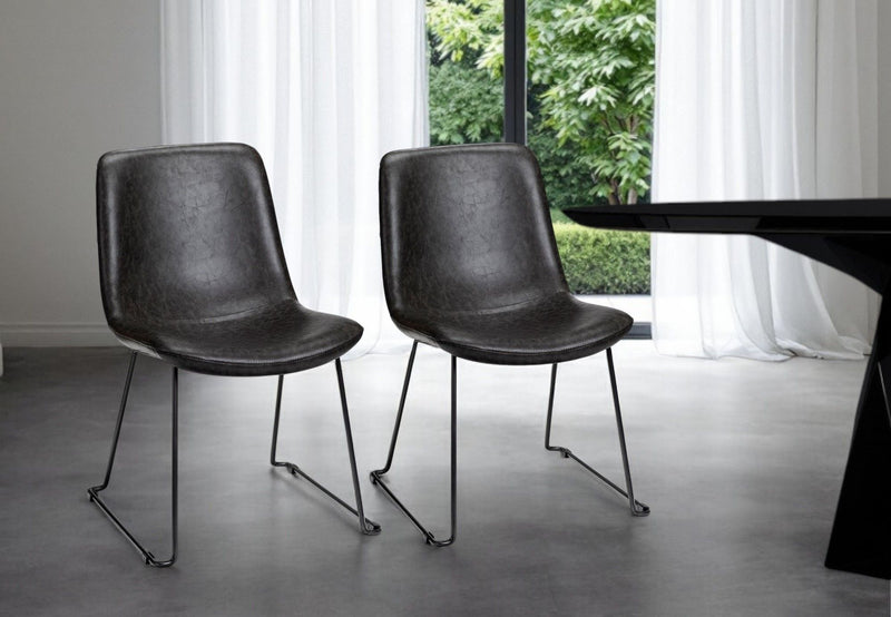 Upholstered Faux leather Side Chairs (Set of 2) - Black