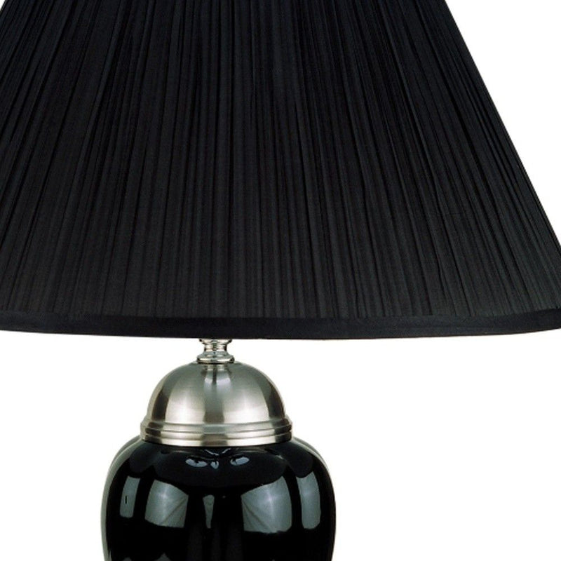 Ceramic Urn Table Lamp With Black Empire Shade - Black And Silver