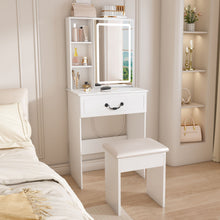 Load image into Gallery viewer, Modern Mini Dressing Table With Led-Lit Mirror &amp; Hidden Storage, Adjustable Brightness Vanity Desk - White
