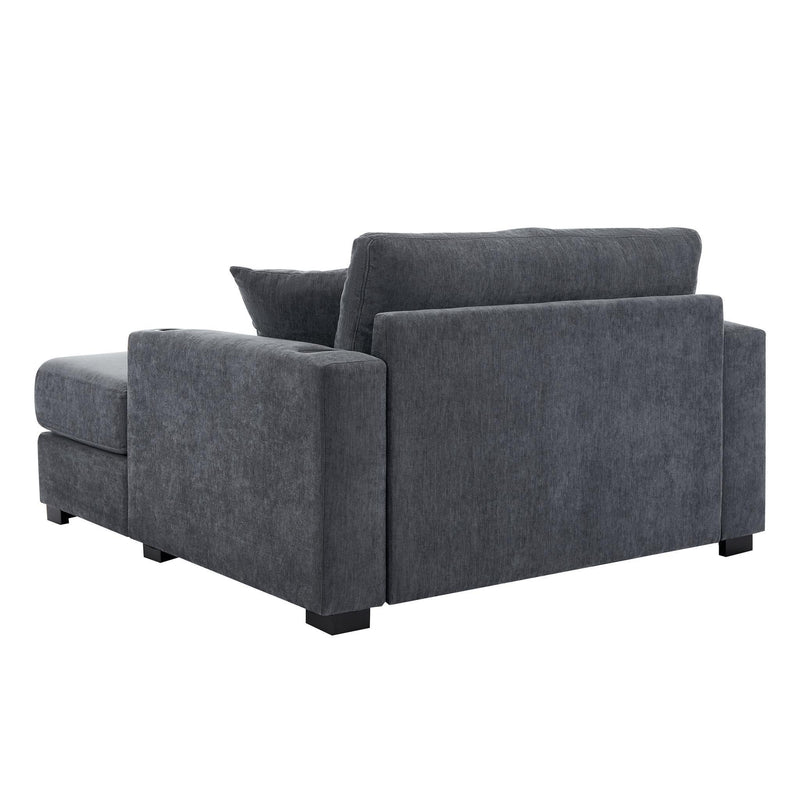 Chenille And Solid Wood Chaise Lounge Chair - Gray