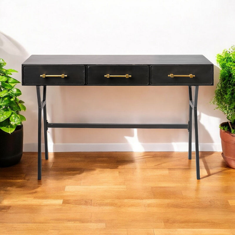 Writing Desk With Three Drawers - Black