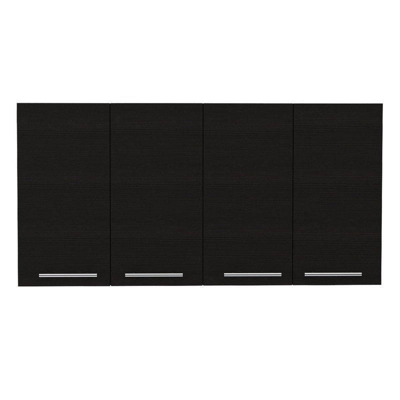 47" Wood Wall Mounted Accent Cabinet With Four Doors - Black