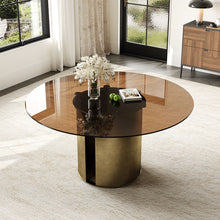 Load image into Gallery viewer, Round Dining Table With Glass Top, Kitchen And Living Room Furniture - Brown
