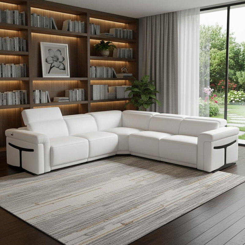 Italian Leather Modular L Shaped Five Piece Corner Sectional - White