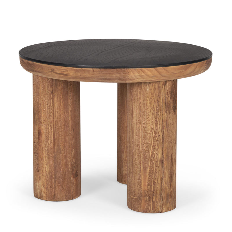 18" Reclaimed Wood Distressed Round End Table - Black