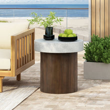 Load image into Gallery viewer, Mgo Cylindrical Side Table With Faux Stone Top And Wood Faux Base - Antique White / Natural
