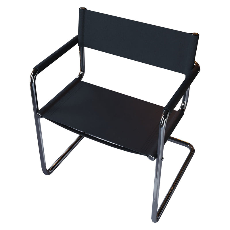 Genuine Leather Stainless Steel Arm Chair - Silver / Black